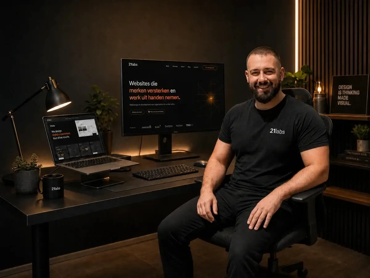 De webdesigner en developer achter 21labs in zijn studio