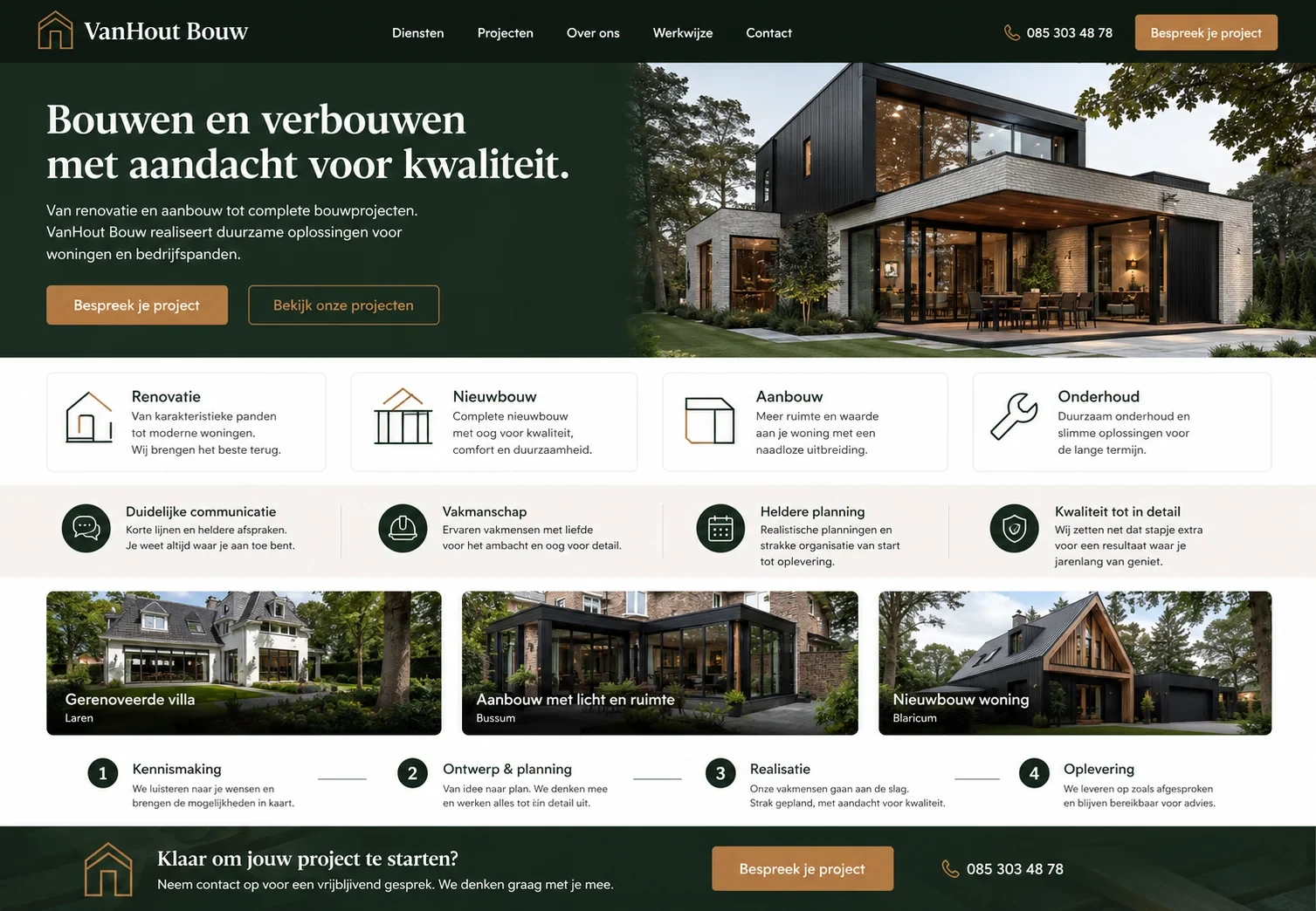 Website-ontwerp voor VanHout Bouw